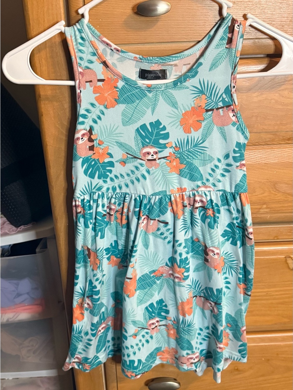 Picapino Tropical Sloth Print Tank Dress - Mint & Coral